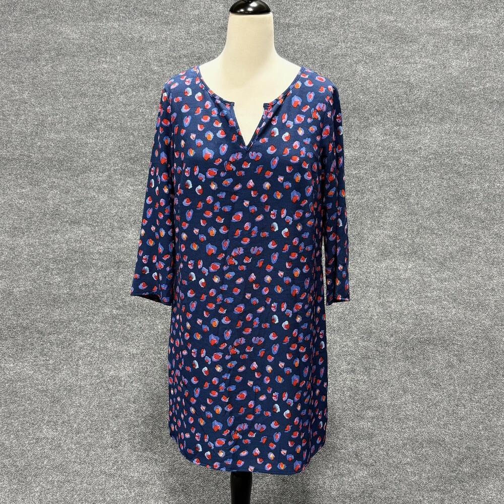 C&E Dress Womens M Blue Multicolor Geometric V Neck Shift 3/4 Sleeve Knee Length